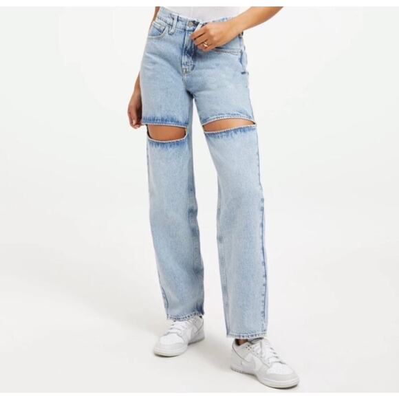 Good American Good '90s Jeans Thigh Slits High Rise Loose Fit In Blue813 Size 10 - Picture 1 of 13